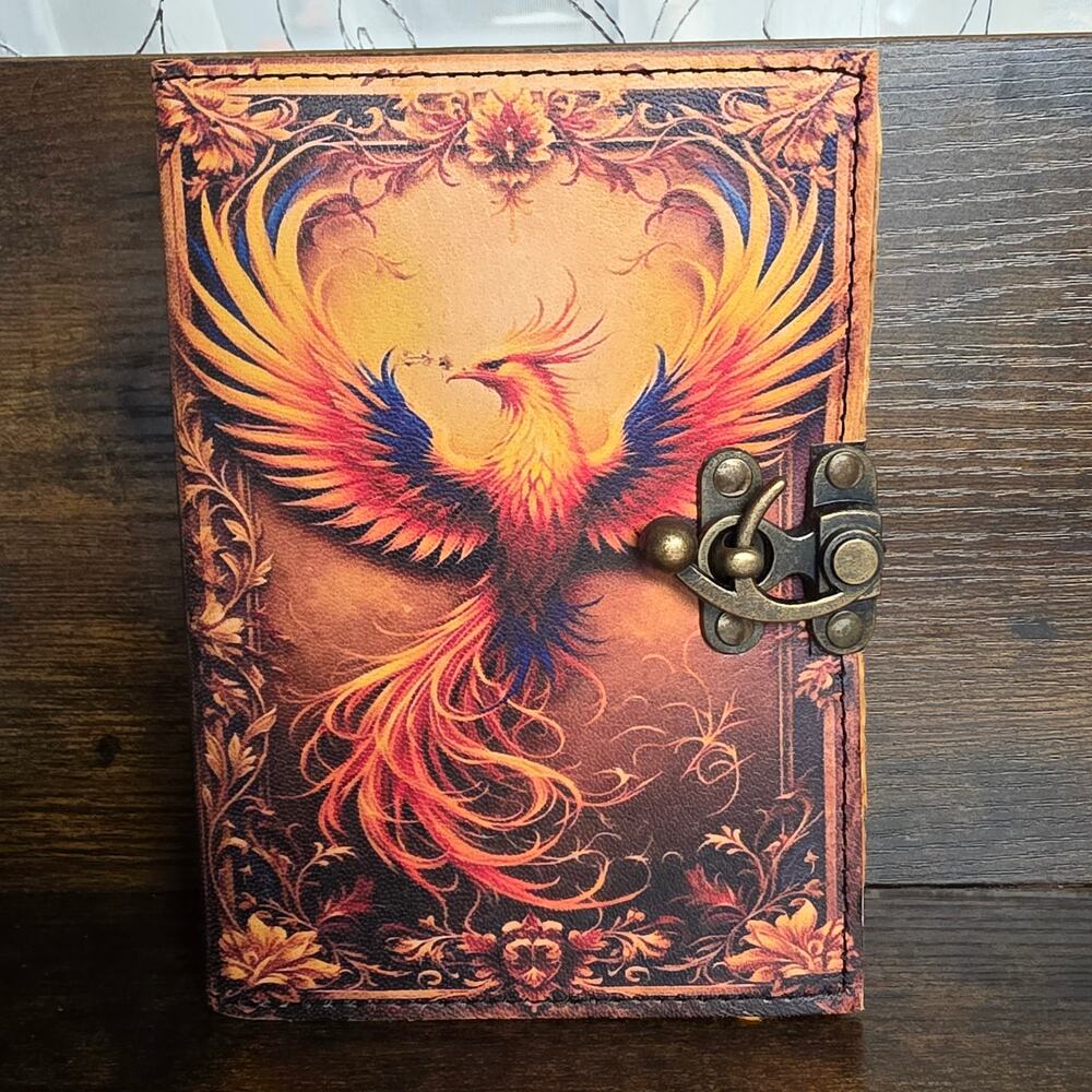 Leather Journal Diary Metal Clasp 5 x 7 Vintage Paper 200 pages Phoenix
